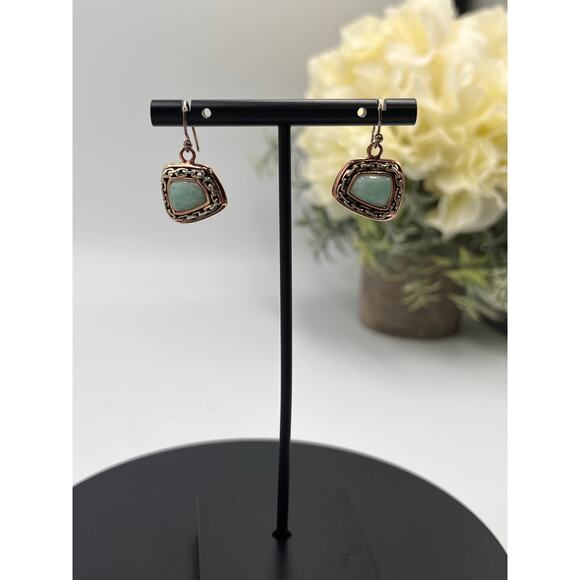Barse Signed Sterling Silver Bronze Ornate and Turquoise Dangle Earrings - Picture 7 of 7